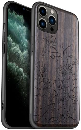 Carveit Coque en Bois pour iPhone 11 Pro Étui Protection Artistique Cover TPU Souple de téléphone Antichoc Compatible avec Apple 11 Pro Etui (Bois Sombre-Skura Sketch)