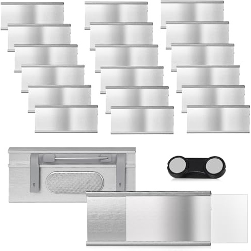 EFUTURETIME 20x Namensschilder magnet mit Nadel für Kleidung,72 x 31mm,Alu | Namensschild Anstecker für Praxis, Ausstellung, Restaurant, Schule Mitarbeiter