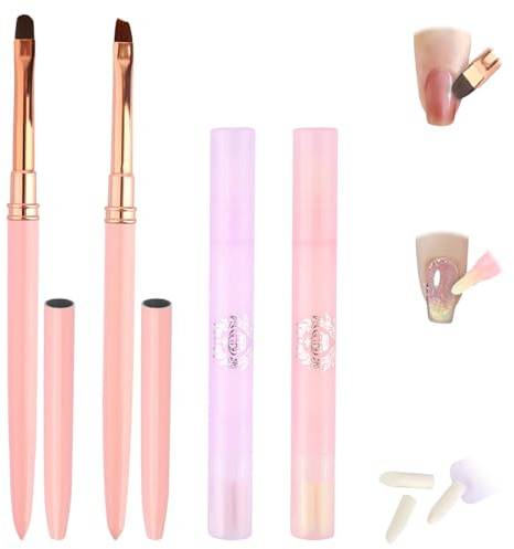 2+2 Nagellackentferner Stift & Reinigungspinsel Set: 2 Korrekturstifte (mit Baumwollkopf + 6 Spitzen) + 2 Pinsel (rund & abgewinkelt), Nagellack Korrektor zum Entfernen von Graten & präziser Maniküre