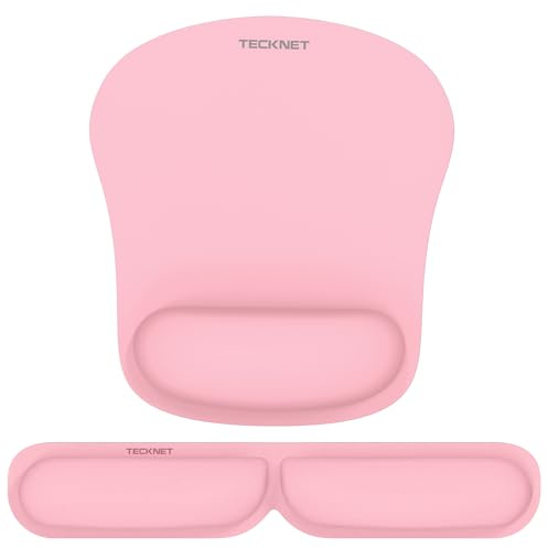 TECKNET Mauspad mit Handauflage, Mousepad und Tastatur Handgelenkauflage Set aus ergonomischem Gedächtnisschaum Faltbar, Wasserdicht Mousepad für Geschäftsreisen, Reisen, Arbeiten, Rosa