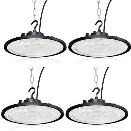 200W UFO LED Lámpara de Alta Bahía,Fosingut 20000LM Focos Led Interior Techo,6500K BlancaFría IP65 Impermeable Campana LED Industrial,High Bay lampara led techo para Fábrica,Garaje,Taller (4pcs)