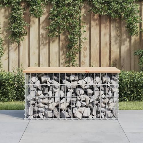 Iiaky Garden Bench Gabion Design 83x44x42 cm Solid Wood Pine,Gabion Wall Mesh Wire Stone Basket Galvanised Iron Stone Basket Outdoor Spiral Planter Retaining Wall