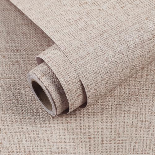 MANONIRIA Beige Grasscloth Wallpaper Peel and Stick Contact Paper 15.75inchx118.11inch Self-Adhesive Removable Wallpaper Thicker Waterproof Fabric Textured Wall Paper for Bedroom Cabinets Covering