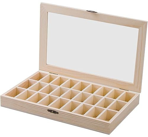 Generisch Mineral- und Stein-Probenbox aus Kiefernholz mit transparentem Deckel – Modernes Stein-Display für Kristall-, Edelstein- und Schmucksammlungen – 28 x 18 x 3,5 cm