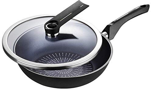 Olla para cocinar, Wok con Tapa Antiadherente, Mango antiescaldaduras, Cubierta Vidrio Templado Que conserva Calor y Ahorra energía, sartén Compatible con inducción 30 cm
