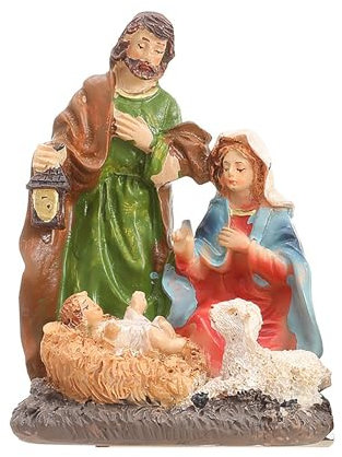Sempoda Weihnachtskrippe-Set, Figur aus Kunstharz, Miniatur-Maria, Weihnachtsstatue, Jesus-Geburtsfigur, Krippenfiguren, Heilige Familie, Jesus und Krippentiere, Tischdekoration (A)