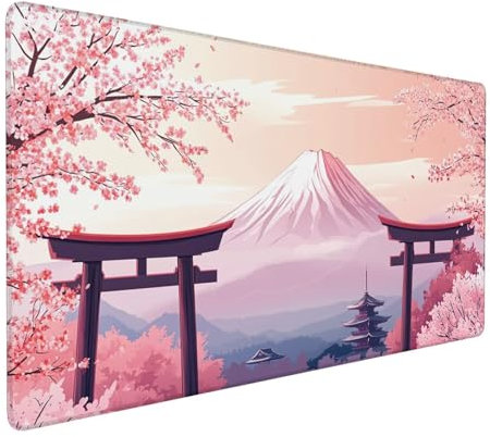 Rosa Mauspad 1600 x 800 x 3 mm, XXL Gaming Mauspad Landschaft, Verlängertes Groß Mauspad Schreibtischauflage, Wasserdicht Mauspad, Genähte Kanten Mauspad, Rutschfeste Gummibasis, Mauspad Gamer Y-615