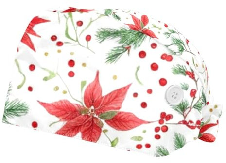 2 Stücke，OP-Hauben für Frauen，Herren OP-Haube，OP-Haarnetz für Frauen,Für den Schönheitssalon,Pflanzenzweige Weihnachten