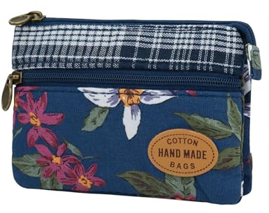 Energather Small Coin Pouch, Cotton Coin Bag Small Coin Purses for Women and Girls, Floral Pattern Coin Bags with Zipper Coin Holder for Change, Card, Receipt, Coin