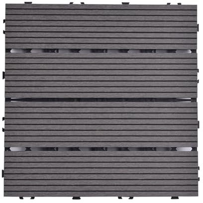 Kanduo Holz-Kunststoff-Terrassenfliesen 12 wasserdichte Terrassenfliesen, ineinandergreifende Vinyl-Bodenfliesen for Veranden, Balkone, Garagen, einfach zu schneiden Wasserfester Kunststoff(A-Gray)