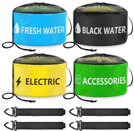 Ieron Borsa portaoggetti per Tubi Flessibili per Camper, Confezione da 4, Borsa portacavi per Campeggio, roulotte, Attrezzature per Camper, per Tubi di Scarico, Cavi elettrici, Tubi dell'Acqua Dolce