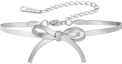 kkjoy Elegantes Schleifenarmband Edelstahl Band Fliege Schlangenkette Armband Modischer Schleifenschmuck für Frauen Charmante Damen