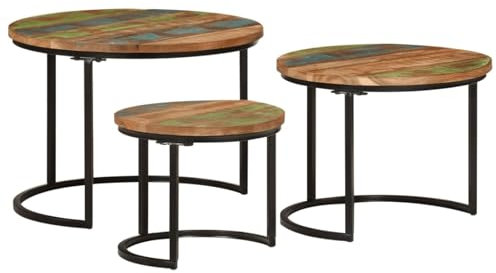 Satztisch-Set aus massivem Holz, 3-teilig, für Wohnzimmer und Schlafzimmer, Couchtisch, Couchtisch, Beistelltisch, Sofa, Aufbewahrungsmöbel