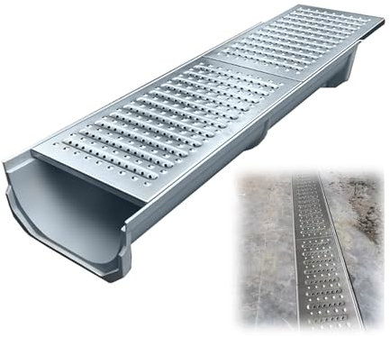 BomDog Abflussgitter Hochleistungs-Abflussrinne Und -Gitter Für Auffahrt, Rinnenabfluss Für Betonboden/100X31X15Cm(39 3/8 X 12 1/4 X 5 7/8In)