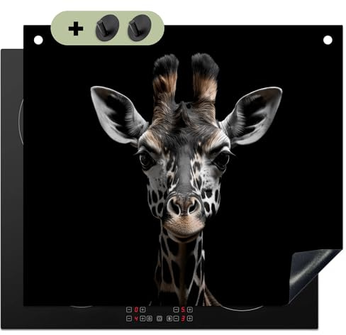 KitchenYeah© Herdabdeckplatte Einteilig Herdabdeckung Abdeckplatte | 60x52 cm - Ceranfeld Abdeckung Induktionskochfeld, Spritzschutz Küchenrückwand Giraffe - Porträt - Schwarz - Tier