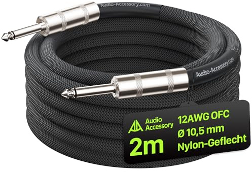 AA AUDIO ACCESSORY 12 AWG högtalarkabel 1/4 tum till 1/4 tum 2,0 m nylonflätad, ljudlös design – dubbel kopparskärmad gitarrhögtalarkabel för Fender Frontman 10G/20G, Mustang LT25/LT40S/LT50 Amp
