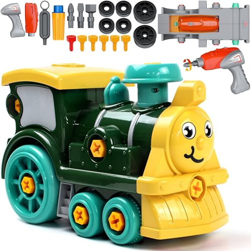 Brixlytoys Take-Apart Spielzeugset für Kleinkinder mit elektrischem Bohrer, DIY zerlegbare elektrische Spielzeugzüge, STEM Lern- und Bauspielzeug, Jungen und Mädchen von 3–8 Jahren