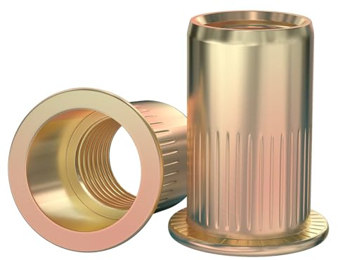 GUEEYUAW 60 Piezas Tuercas Remachables, M8 Cabeza Plana Remaches Roscados, Insertos de Rosca de Acero al Carbono Galvanizado para metal y placas de plástico