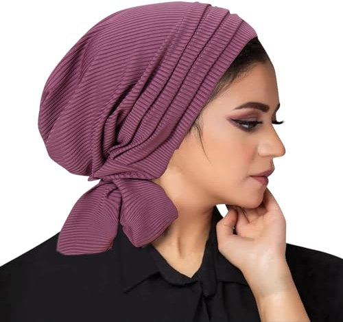 Baumwoll Chemo Kopfbedeckung für Damen, Strickmützen Handgemacht Häkelmütze Vorgebundenes Kopftuch Plissee Turban Hut Vorgebunden Beanie Mütze Leichte Kopfbedeckung Tag und Nacht erhältlich 2025