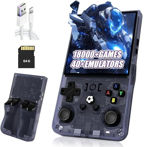 R36MAX Console di gioco portatile Retrò Game Console,22000+/18000+ Giochi,40+ Emulatore,8 Ore 4000mAh Batteria,4 IPS Schermo Console per videogiochi,Open Source Linux System (Grigio-64G)