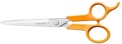 Fiskars Classic Haarschere, Mit Fingerauflage, Rechts- und Linkshändig | Gesamtlänge: 17 cm, Verbesserte Griff-Ergonomik, Qualitätsstahl/Kunststoff, Orange, 1075062