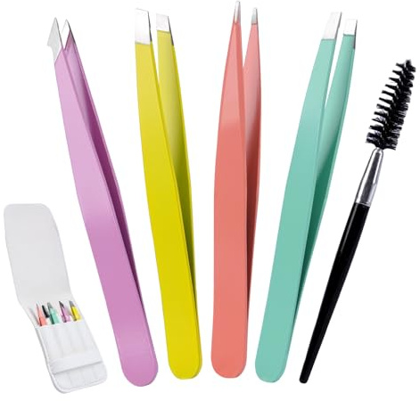 Alyvisun Portátil Acero Inoxidable Pinzas Cejas, Multicolor Pinzas Depilar Profesionales, Recubrimiento Antideslizante de Textura, Cabello Ingown, Hombres y Mujeres (5 Pcs)