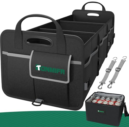 Tonmifr Kofferraum-Organizer mit 20L Frischhalte-Tasche - Robuste 600D Oxford Faltbox für SUV, Kombi & Estate, Großvolumen 112L(92L + 20L), 2 Haken & Reflektorstreifen
