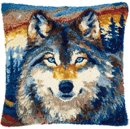 Henypt Kit de Almohadones con Cierre de Gancho lobo Kit De Cojines De Pestillo 43X43cm Funda de Cojín para Sofá, Latch Hook Manualidades Kits