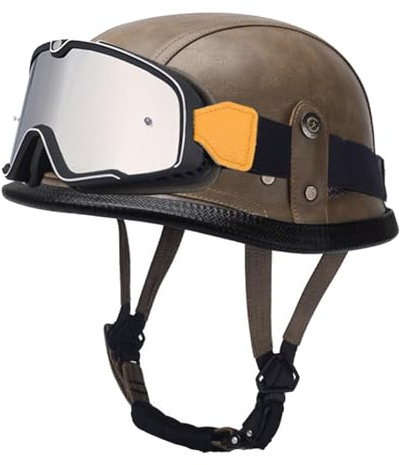 Casco Mezzo Da Motociclista Retrò Caschi Jet E Demi-Jet Caschi Cromwell Leggero Omologato ECEDOT Aperto Casco Da Moto Con Occhiali Elmetto Scodella Per Adulti Uomini Donne H,M:57-58CM