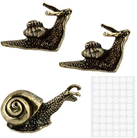 Rivonthex Brass Snail Figurines Set, Handcrafted Mini Copper Snail Statues, 3 Pieces, Vintage Animal Sculpture for Home Decor Living Room Desk Garden Pond Landscaping