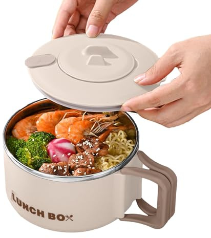 Pastkokare – 1 200 ml nudelkokare av rostfritt stål, behållare för omedelbar soppkopp | isolerad lunchlåda i japansk stil, bärbara skålar för Ramens-kokare, mikrovågsugnssäker, säker för ägget