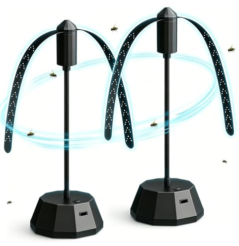2 piezas repelente de moscas, ventilador repelente de moscas con función de carga USB, plumero para la mesa o para colgar, ventilador portátil con interruptor