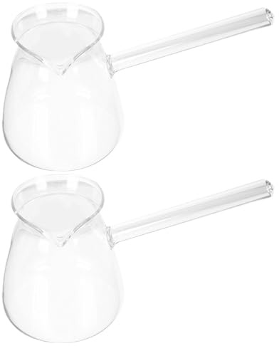 Lurrose Lot de 2 Cafetières Turques en Verre Borosilicaté 450ml Transparentes Poignée Latérale, Résistantes la Chaleur, Portables, pour Thé, Café et Boissons Chaudes à Style Aléatoire