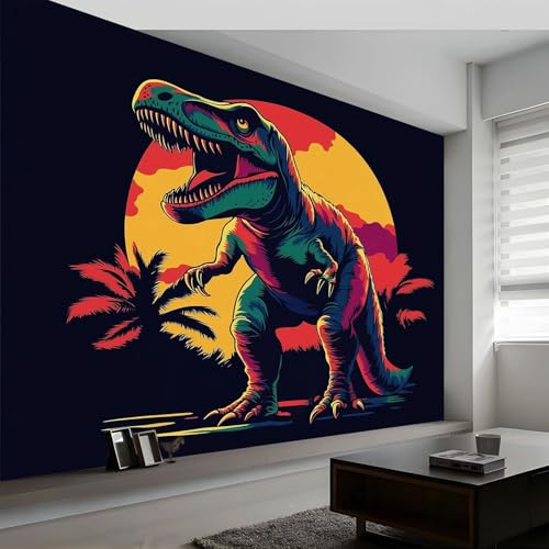 400 x 280 cm Papel pintado mural Negro Arte Papel tapiz Fotomural Animales Dinosaurios La Luna Ilustraciones, Moderna Decoración Tejido no Tejido Decoración De Pared Sala Cuarto