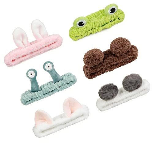 Cesujowaz Haarband Mädchen, 6PCS Haarband Kosmetik Tierohren Stirnband Set, Cute Sachen Für Mädchen Spa Make Up Haarband Weich Skincare Zubehör
