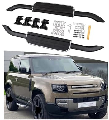 Marchepieds latéraux et barres Nerf compatibles avec Land Rover Defender 90 L663 2 portes, 2 pièces, noir et argent