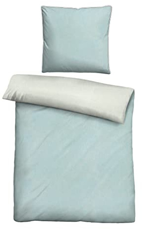 biberna Premium-Melange-Flanell Bettwäsche 135x200 cm blau – Biber 2-teilig | 100% Baumwolle, wärmend & weich | Kissenbezug 80x80 cm | Paspel & Reißverschluss | Winter-Bettwäsche Uni | Modell 0840500