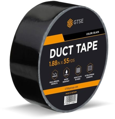 GTSE - Cinta americana negra de 48 mm x 50 m - Cinta de tela resistente, adhesiva e impermeable - Para reparar, fijar, agrupar, reforzar y sellar - 1 rollo