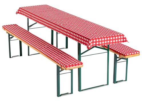 Gräfenstayn® Annabelle Biertischauflagen-Set mit Sitzpolsterung 3 TLG für Bierzeltgarnitur - 70cm oder 50cm Tischbreite - Öko-Tex Siegel Standard 100: Geprüftes Vertrauen (70x220cm, Rot/Weiß)