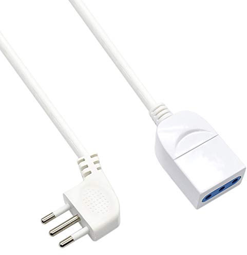 Ewent EW3802 - Prolunga elettrica 5mt, spina Italiana 10A 90° salvaspazio, presa italiana 10A, cavo H05VV-F 3x0,75mm2, presa con protezione bambini, Bianco