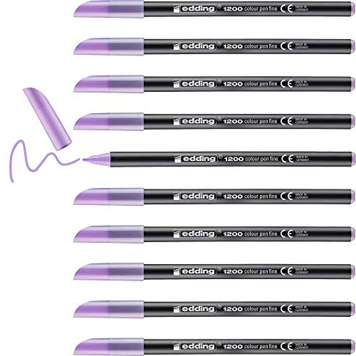 edding 1200 fiberpenna fin – beerig lavendel (lila) – 10 pennor – rund spets 1 mm – filtpenna för ritning och skrivning – för skola, mandala