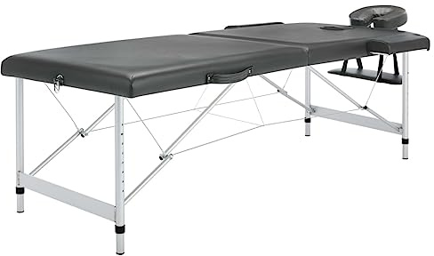 vidaXL Massagetisch mit 2 Zonen Tragetasche Höhenverstellbar Massagebank Massageliege Kosmetikliege Therapieliege Aluminiumrahmen Anthrazit 186x68cm