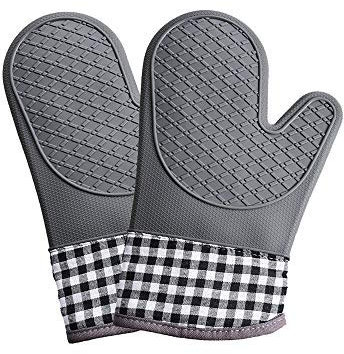 Oven Gloves Heat Resistant - Non Slip Silicon Kitchen Mitts for BBQ Cooking Baking Microwave Gauntle with waterproof (Grey)