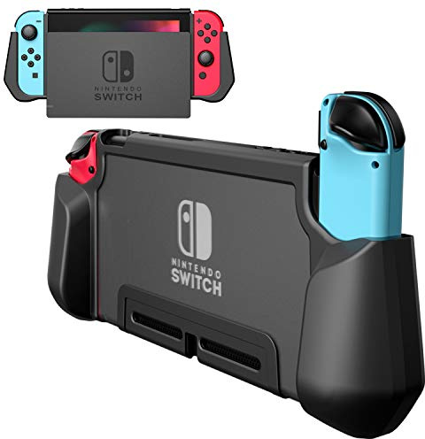 PZOZ Dockable Hülle für Nintendo Switch, Schwarz | Nicht kompatibel mit OLED-Version, Ergonomisch, TPU und PC Schutzhülle , hohe Qualität