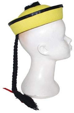COOLMP Lot de 3 - Chapeau chinois jaune avec tresse petit