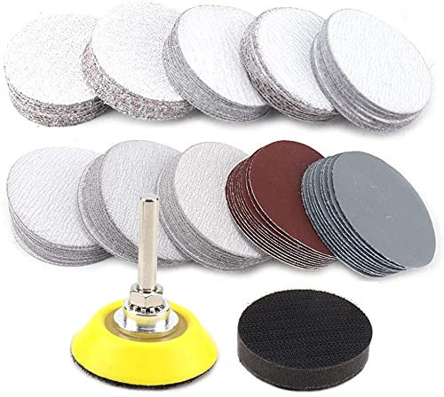 SI FANG 100 discos de lijado de 75 mm para amoladora de taladro, herramientas giratorias, disco de papel de lija de grano 80/100/180/240/400/600/800/1000/2000/3000 con almohadilla de respaldo de