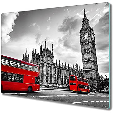 Coloray 60x52cm Küchenbrett Kochplattenabdeckung Hackbrett Schneidebrett Herdabdeckplatte - London eye roten Busse