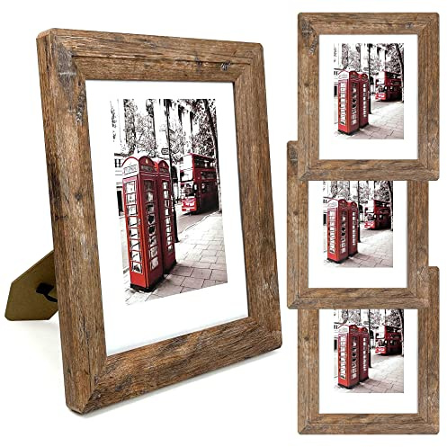 8x10 Picture Frames Set, Set of 4 Wooden Picture Frames Real Tempered Glass and Composite Wooden Rustic Rounded Corners Photo Display for Tabletop Wall Mount (Brown)