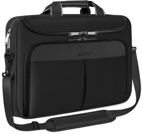Enkinil Laptop Tasche, 17 Zoll wasserdichte schützende Messenger Aktentasche Tasche mit verstellbarem Schultergurt, Multifunktionale Umhängetasche für Männer Frauen Schule/Reise/Geschäft (schwarz)