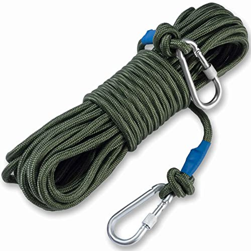 PIOSRTRR Cuerda de Nylon Trenzado 30M,Cuerda Estática al Aire Libre 8mm,15M-Paquete de 2,con Mosquetones(Verde)